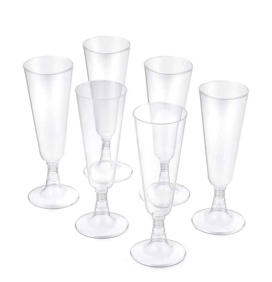 5 oz Champagne Flute glasses -Clear Hard Plastic -Pack of 6Pcs Ampack