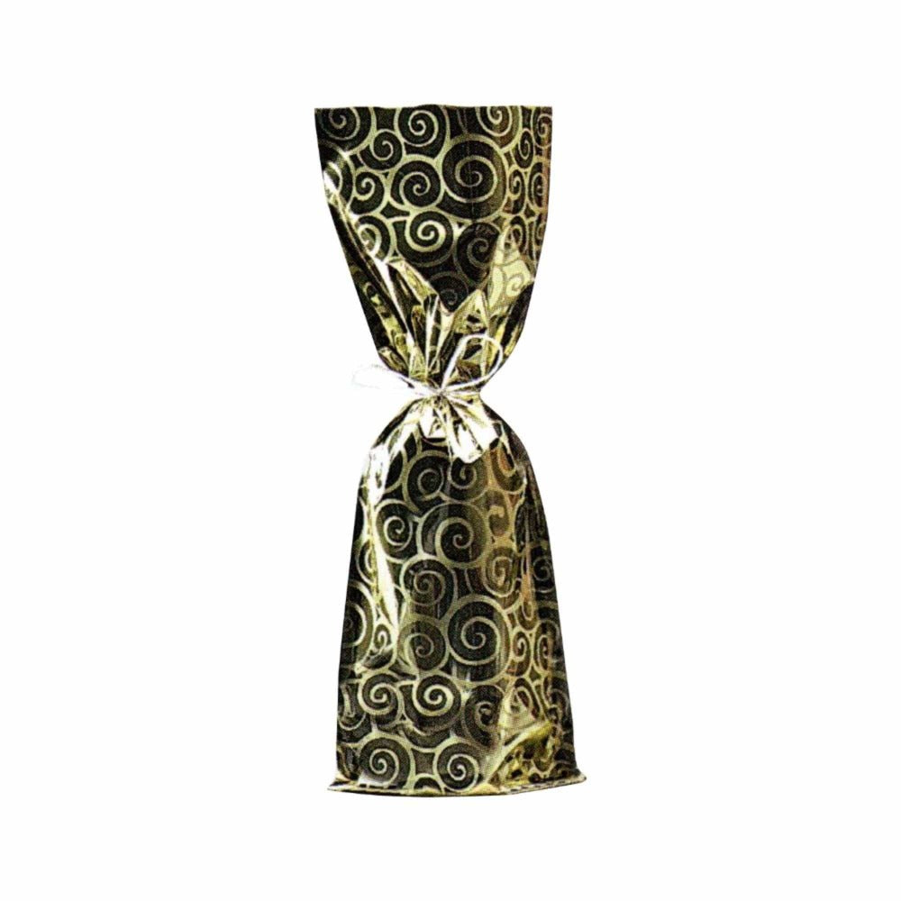 Mylar wine Gift Bag - Swirl Design-7 x 18- Gold- Packs of 100Pcs – Ampack