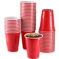 16 oz Red party cups-disposable drinking plastic glasses -Pack of 50Pcs Ampack