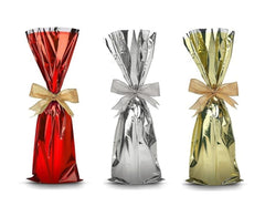 Mylar Metallic Wine Gift Bags, Gold ,Silver & Red - (Magnum) - 10.00 x 18.50 Inch - 300Pcs/ Case - 100Pcs/Color Ampack