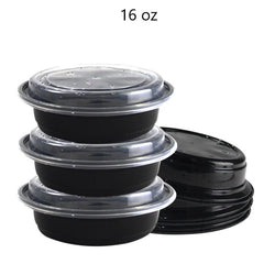 16 Oz Round 6" Microwaveable Black take-out Container with Lid 150 sets/case Ampack