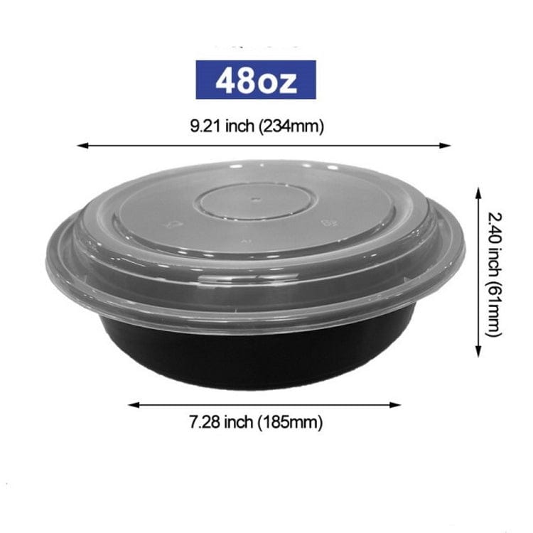 Choice 48 oz. Black Round Microwavable Heavy Weight Container with Lid 9 -  150/Case