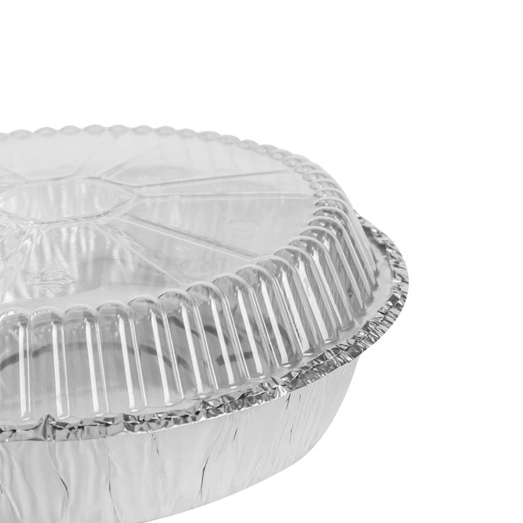 Disposable Round Aluminum Foil Take-out Pans With Plastic Lids 9 Inch. 